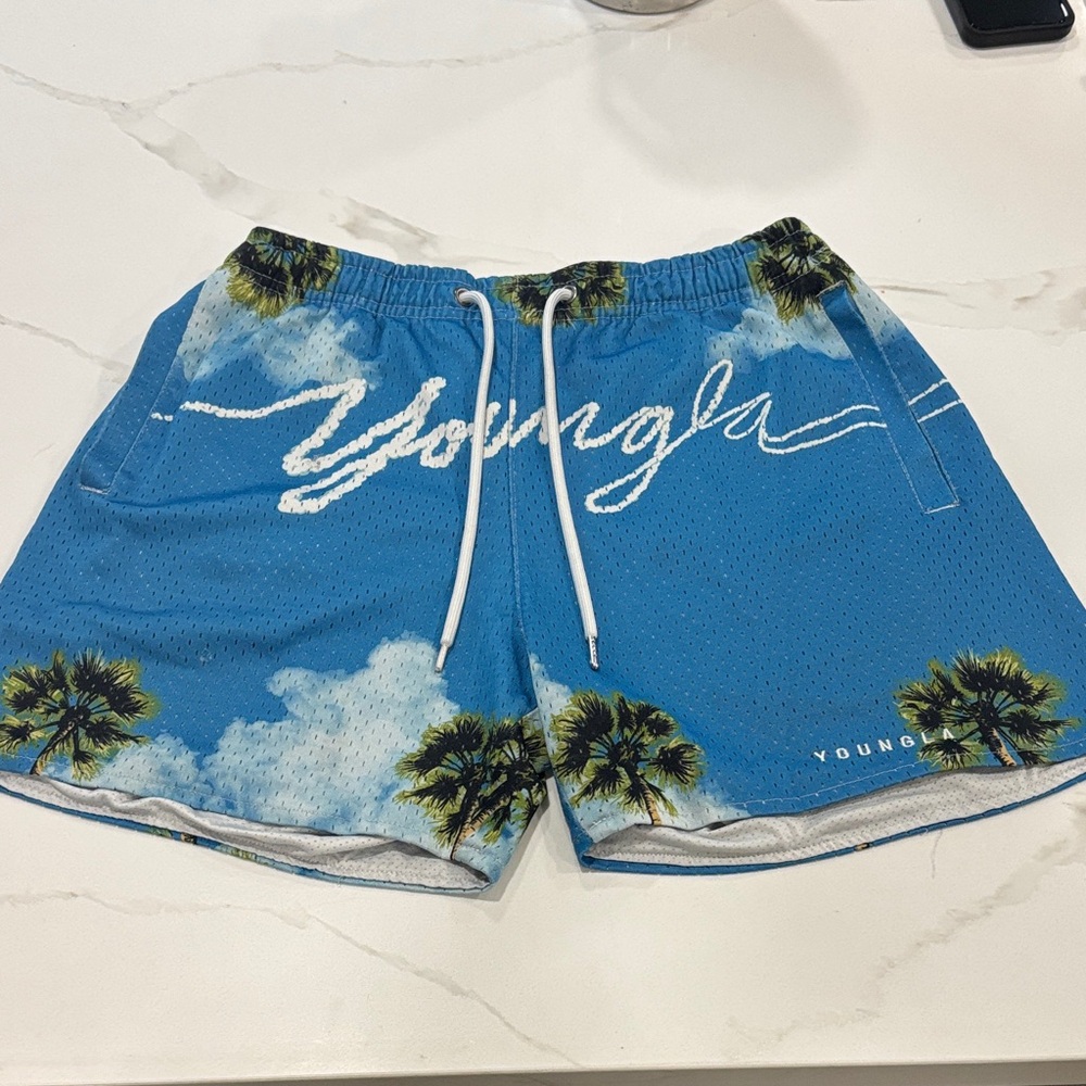 YoungLA Medium Men’s Blue Tropical Mesh Party 4 Inch Shorts
